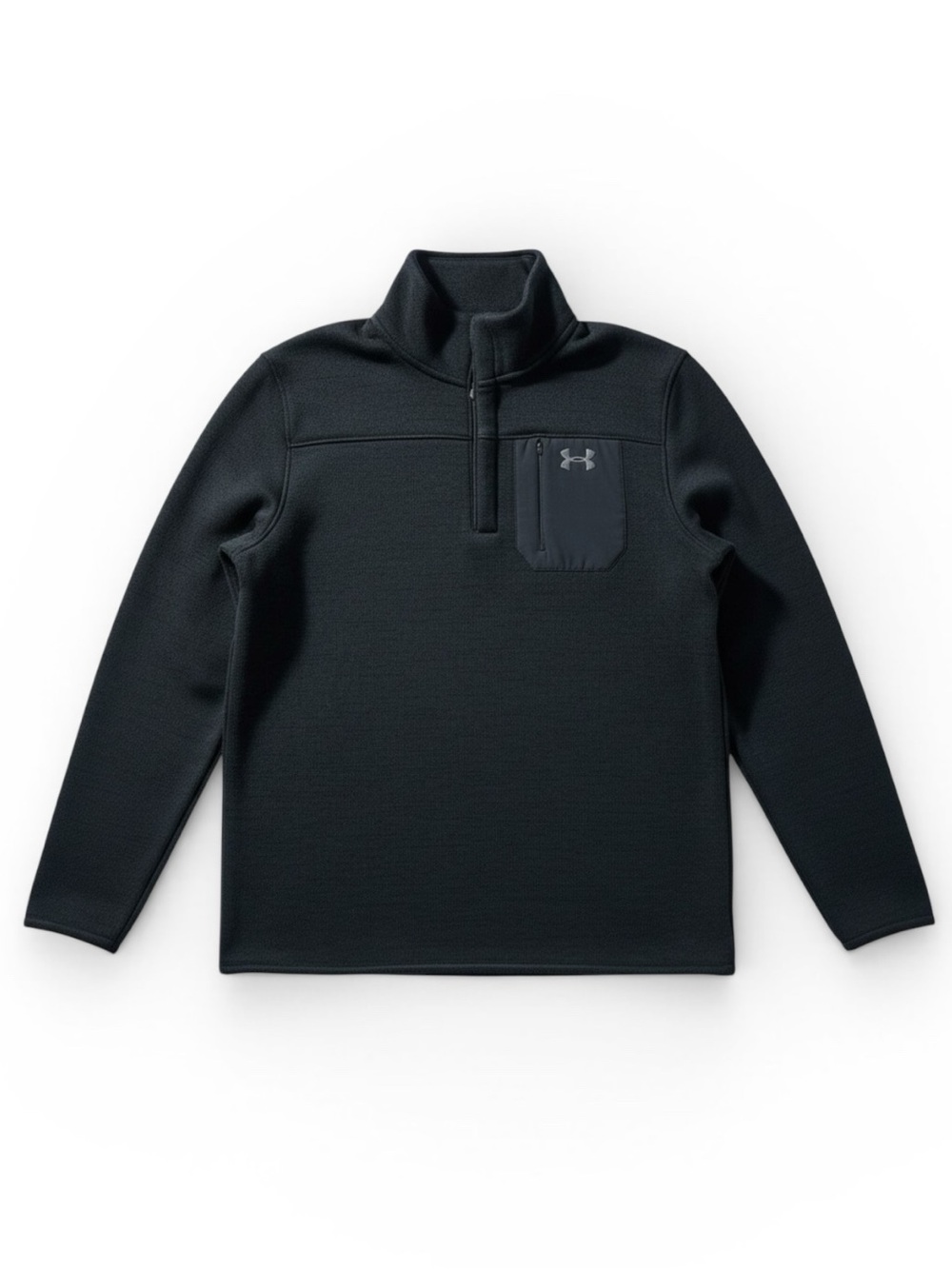 Under Armour Fleece Lined Pullover Snap Neck Zip Pocket LooseFit Warm Black XL